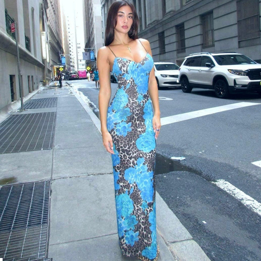 ZARA Summer Street Style Printed Sexy Bodycon Maxi Slip Dress